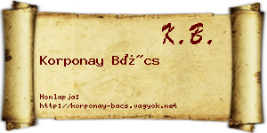 Korponay Bács névjegykártya